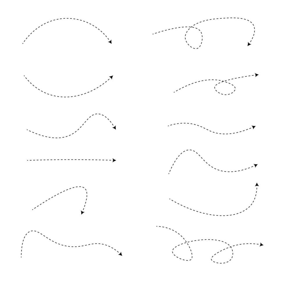 Set of dashed line arrows vector