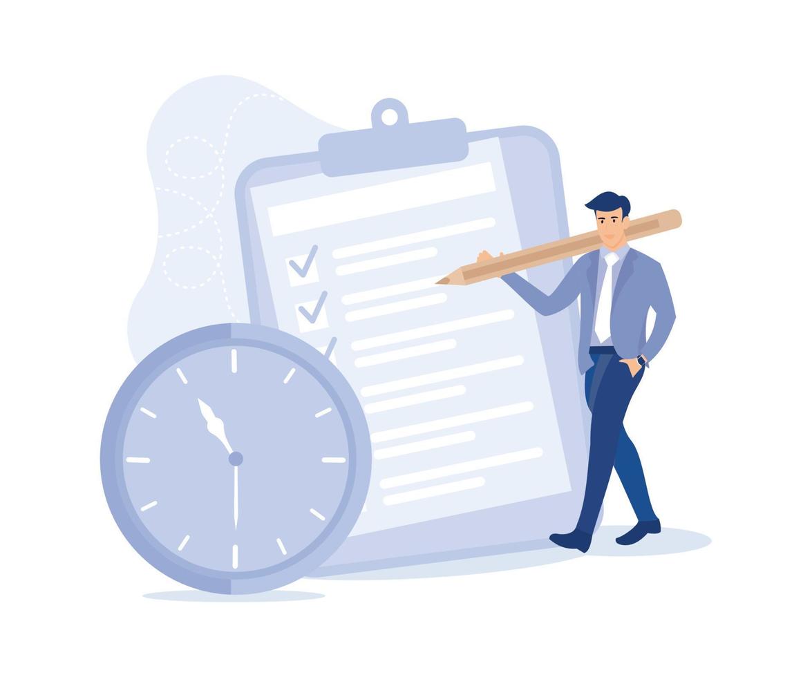 To do list, work planning or schedule concept, productive businessman with pencil and to do list clipboard ,modern flat vector illustration