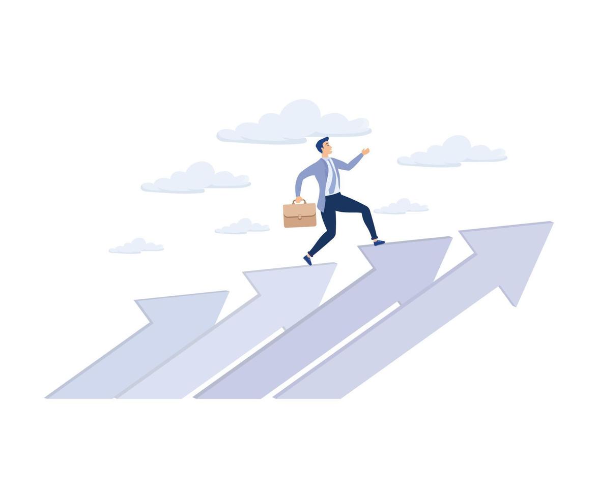 Career growth, career development or ambition to success concept, confidence businesswoman walking up growth arrow stair.modern flat vector illustration