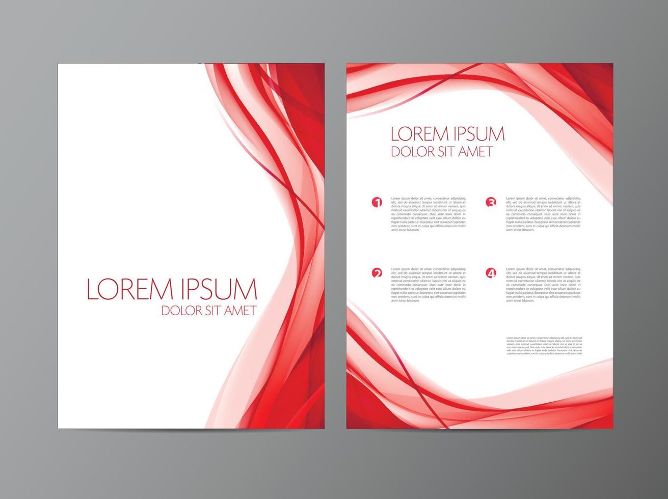 Vector set of red wavy abstract covers, brochures, flyers, flowing silk