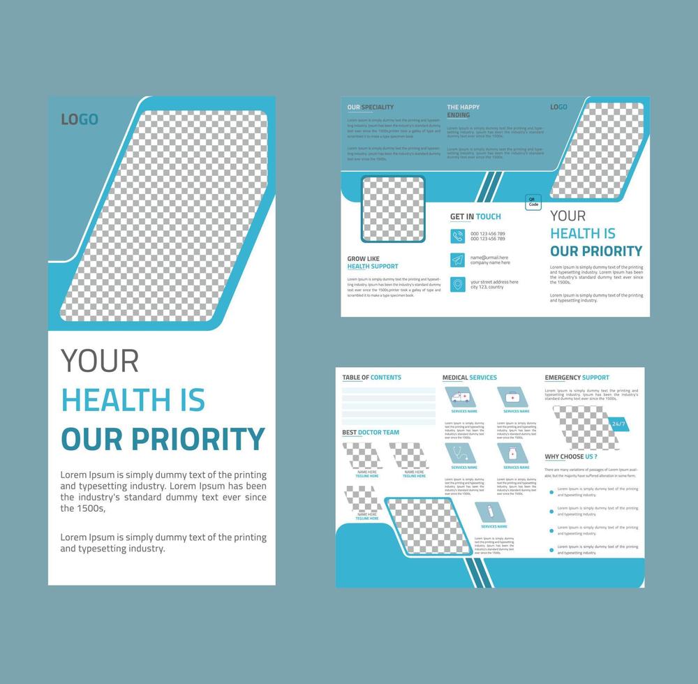 Medical hospital trifold brochure design vector