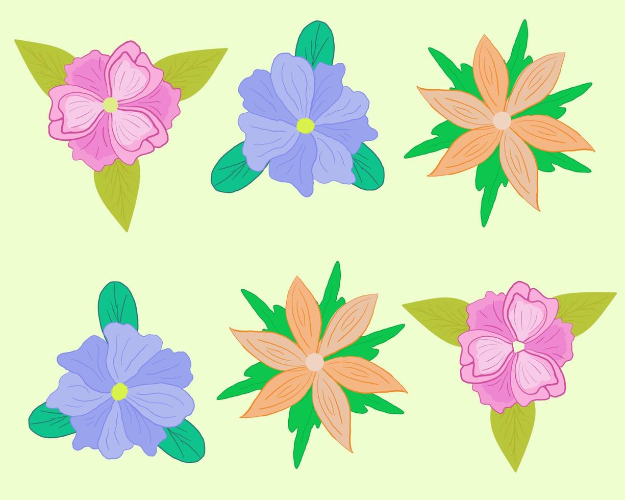 Set of vector spring flowers pastel colors