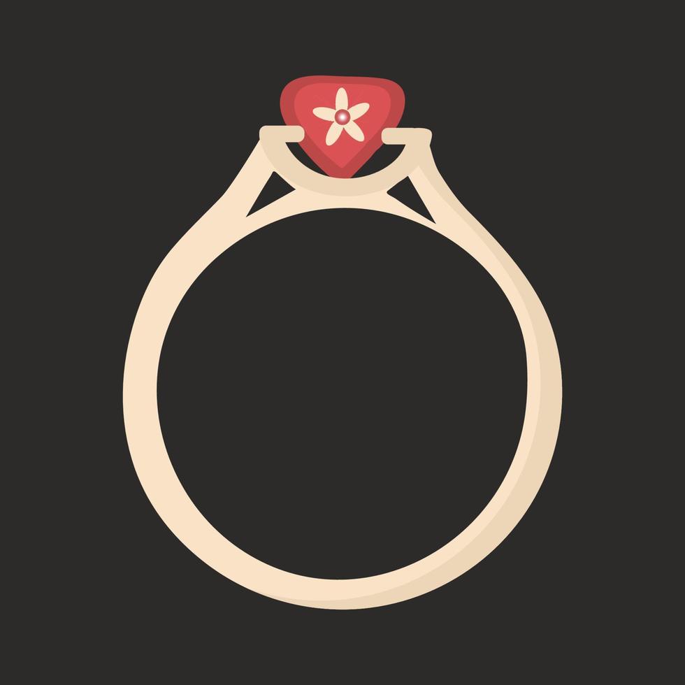 oro anillo con verde oro anillo con un rojo Roca y un flor vector