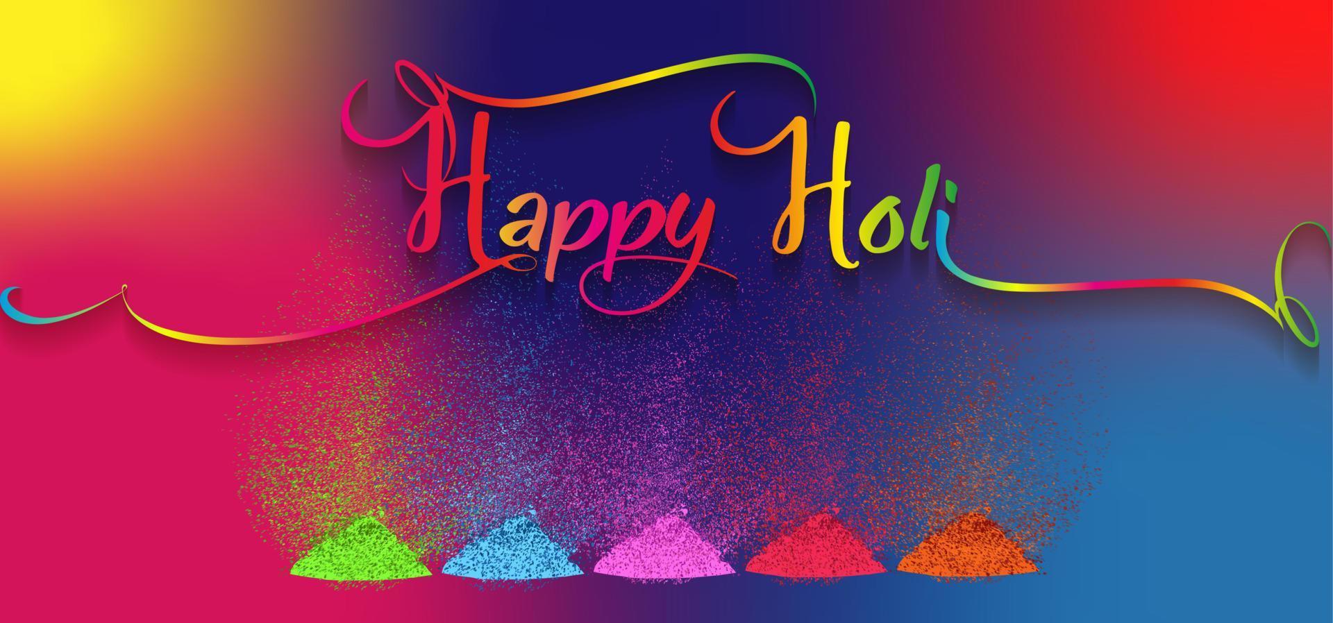 pancarta del festival indio feliz holi, gulaal colorido, color en polvo, tarjeta de fiesta con estampado de explosión de colores y cristales sobre fondo multicolor de papel, plantilla de color vibrante de ilustración vectorial vector