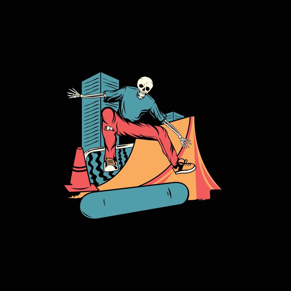 skull  skateboard park vector illustration