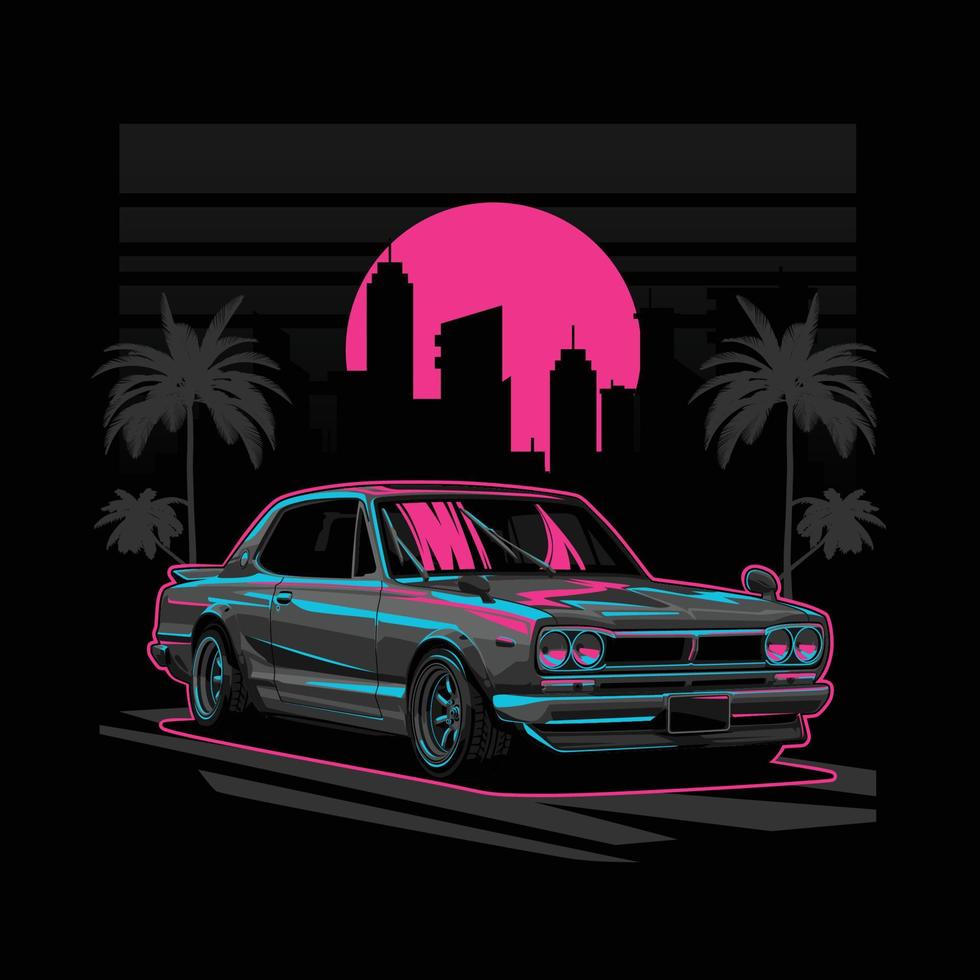 sport modern car illustration road city neon color vector