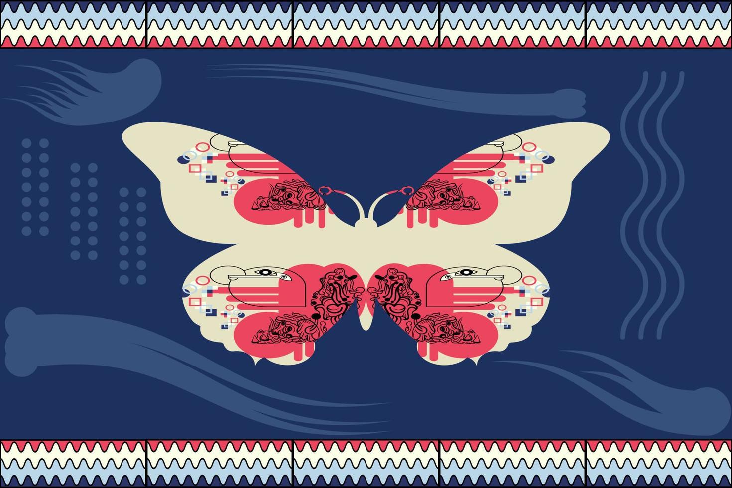 illustration of hand drawn colorful butterfly combination artwork with doodle art vector
