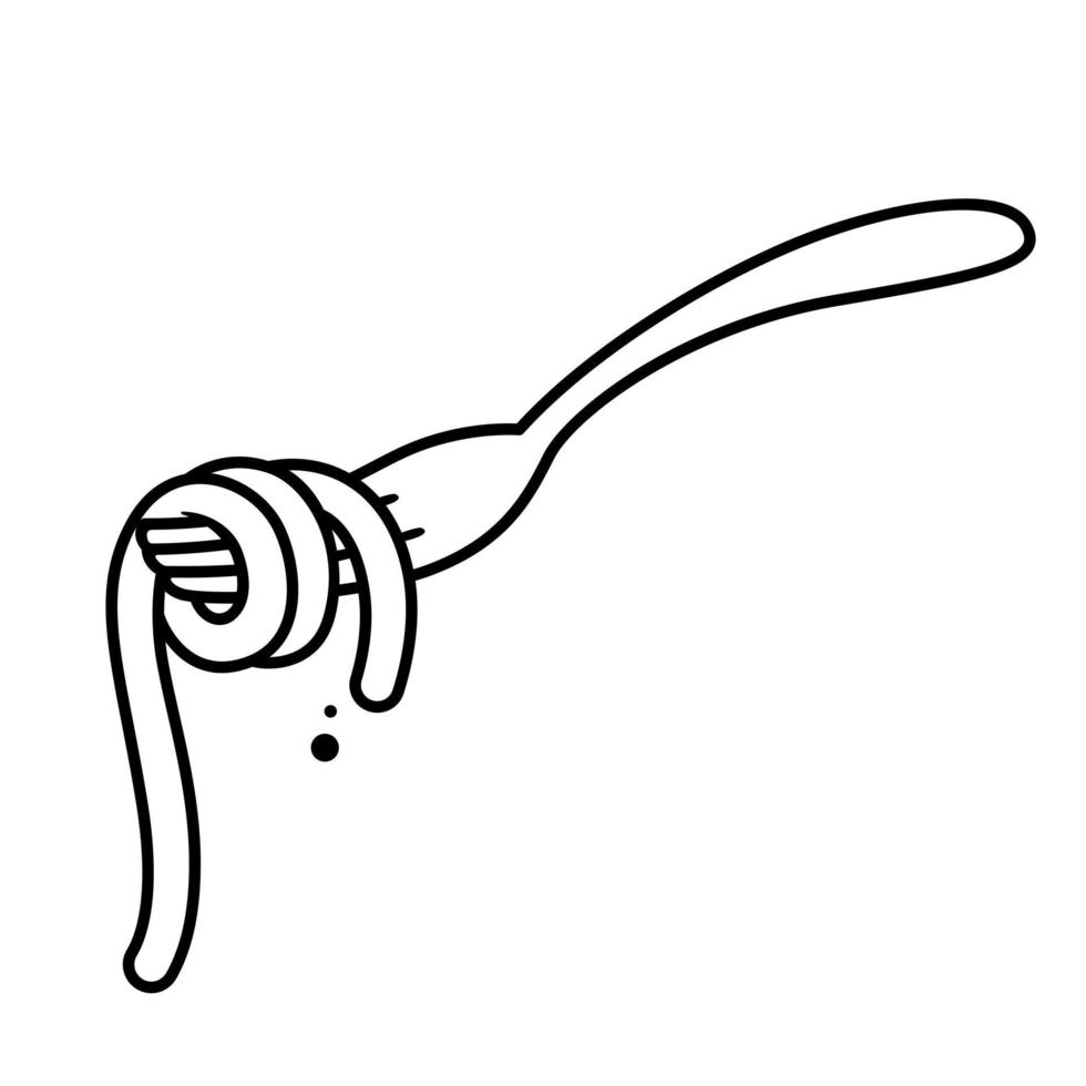 Doodle the spaghetti fork. Drawing noodles and forks, black lines on a white background vector