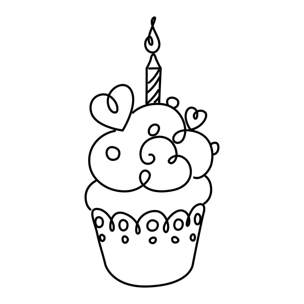 cumpleaños pastel línea dibujo. vector