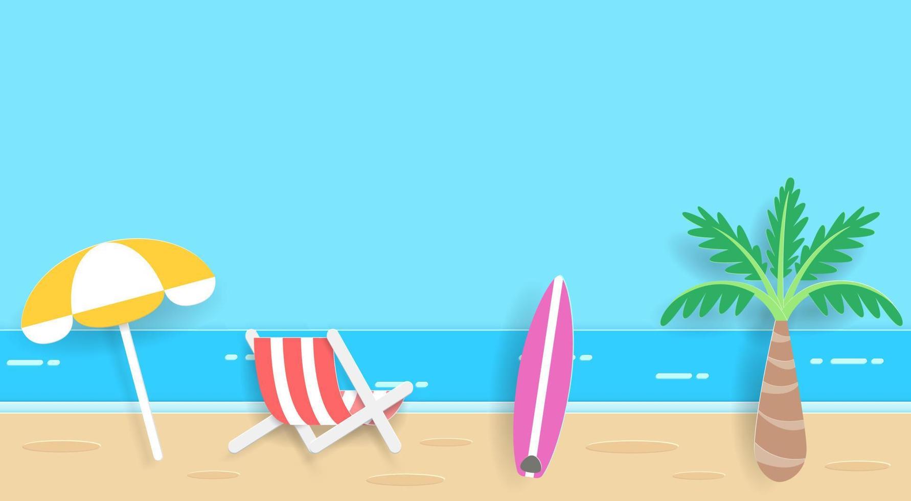 Colorful summer beach paper cut art. vector