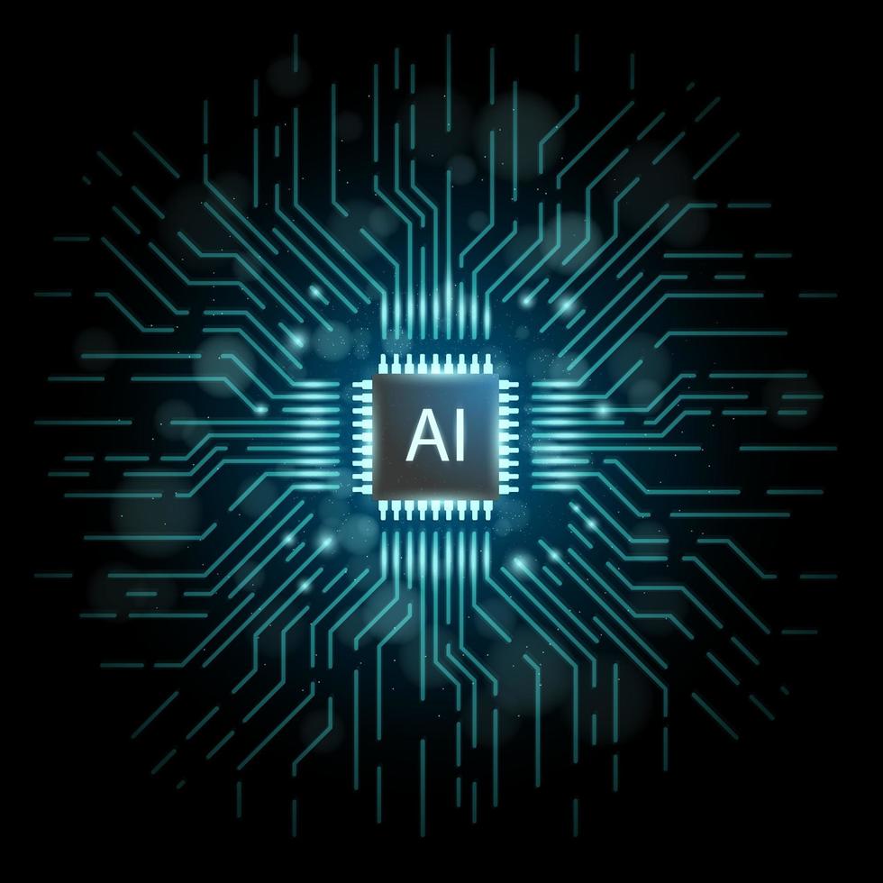 artificial inteligencia chip y circuito tablero vector