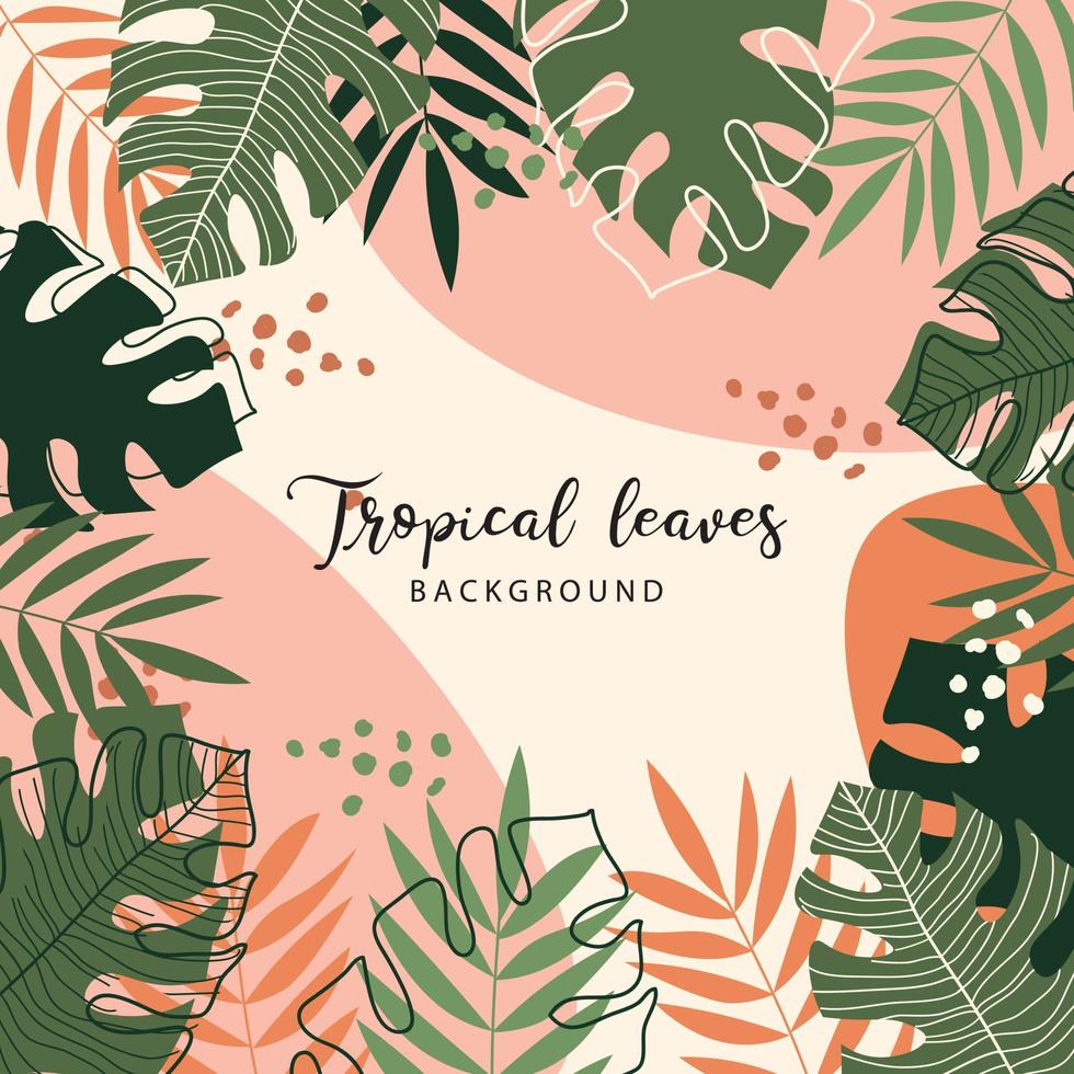 Modern tropical leaves with colorful background vector