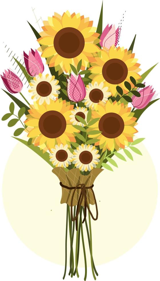 Vector bouquet of white and yellow sunflower