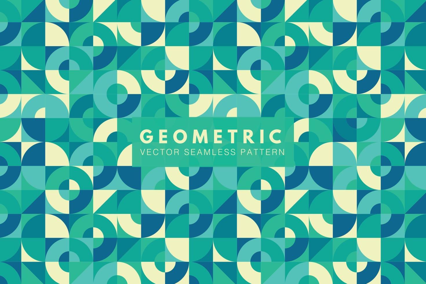 Geometric colorful green square and circle shapes abstract. Neo geo seamless vector pattern