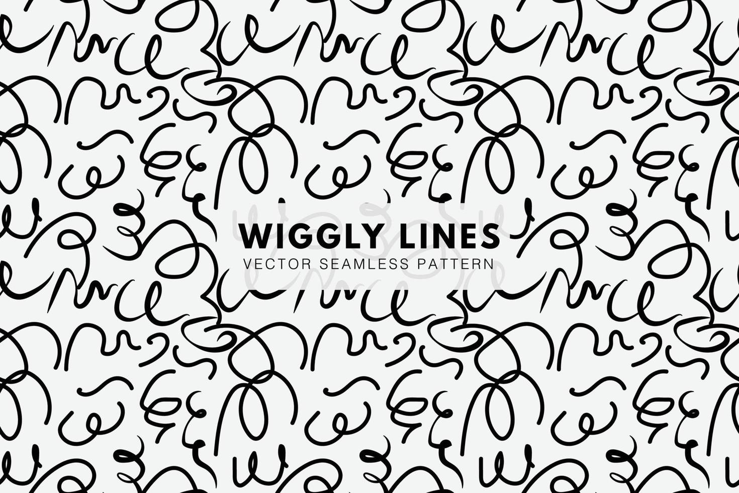 Wiggly stroke lines hand drawn shapes. Black squiggly lines. Vector abstract seamless pattern background