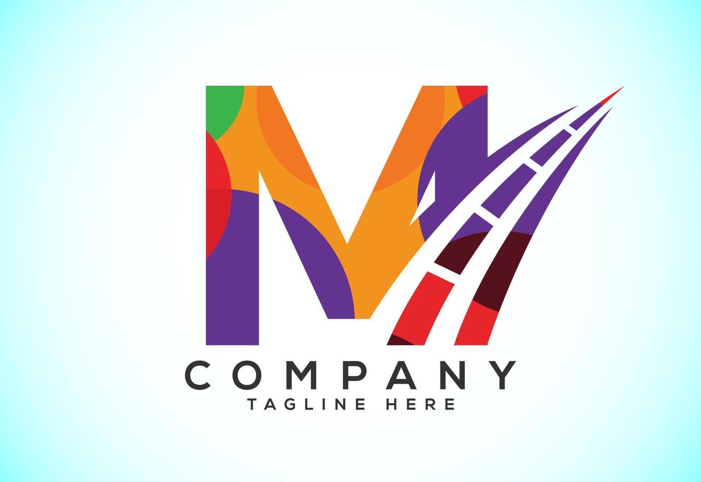 Letter M with road logo sing. Polygonal style logo for highway maintenance and construction. vector
