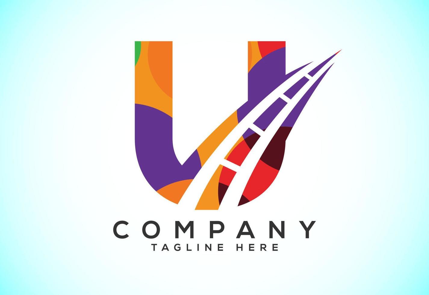 Letter U with road logo sing. Polygonal style logo for highway maintenance and construction. vector