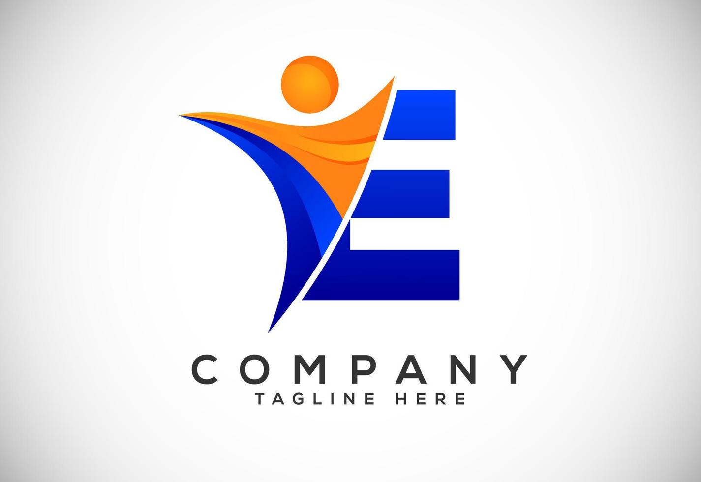 Initial alphabet E with abstract people logo design. Graphic alphabet symbol vector illustration