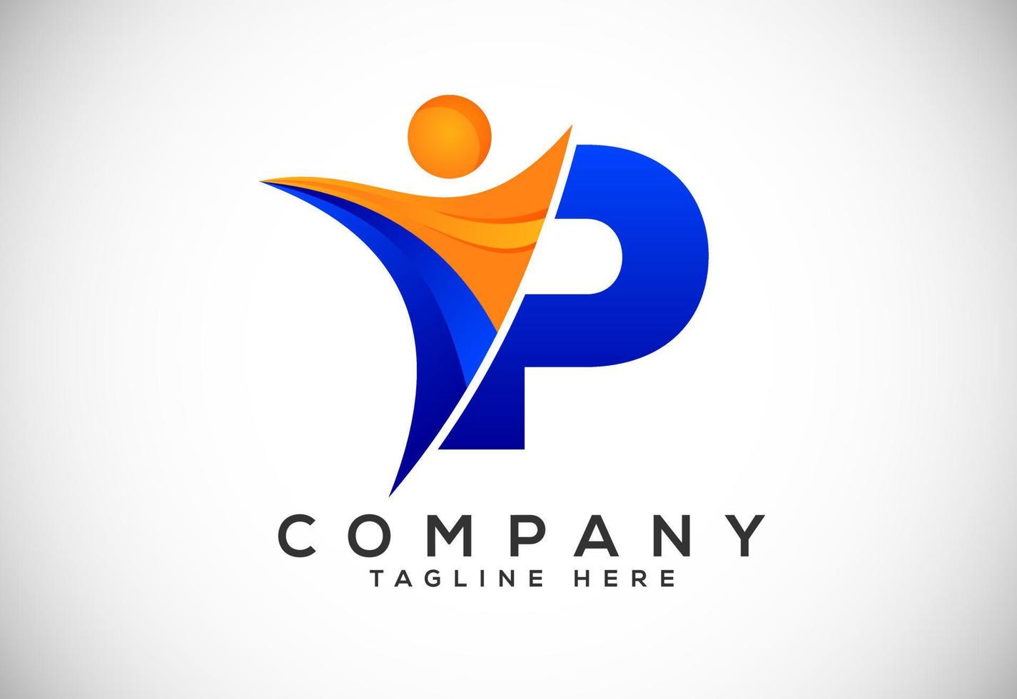 Initial alphabet P with abstract people logo design. Graphic alphabet symbol vector illustration