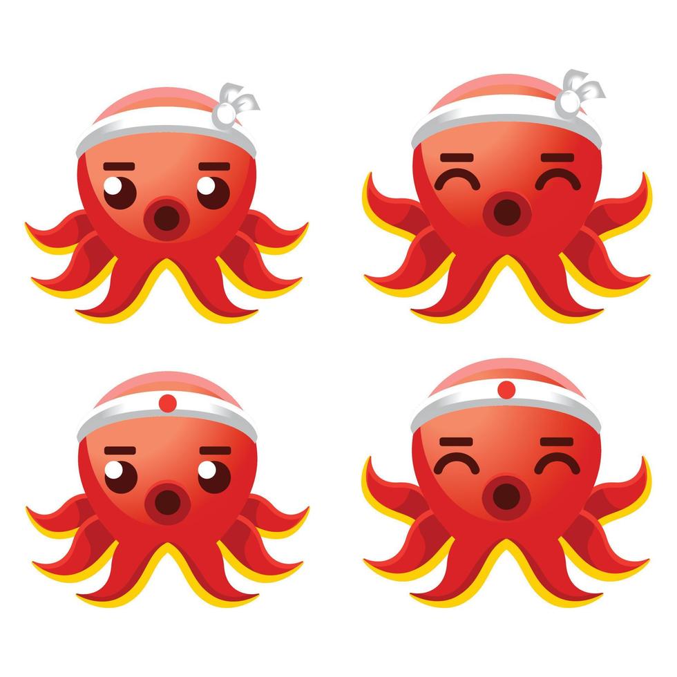 Vector flat design cartoon takoyaki octopus characters. Cute mochi mascot friendship. Set of characters for Greeting card illustration template and logo.