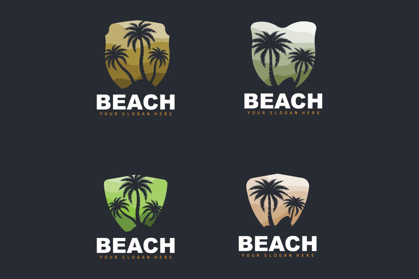 Coconut Tree Logo With Beach Atmosphere, Beach Plant Vector, Sunset View Design vector