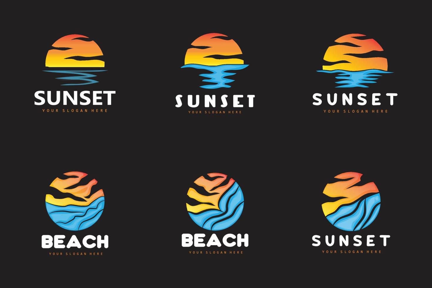 Sunset Logo, Beach Design, River And Sun Illustration, Vector Enjoying The Twilight