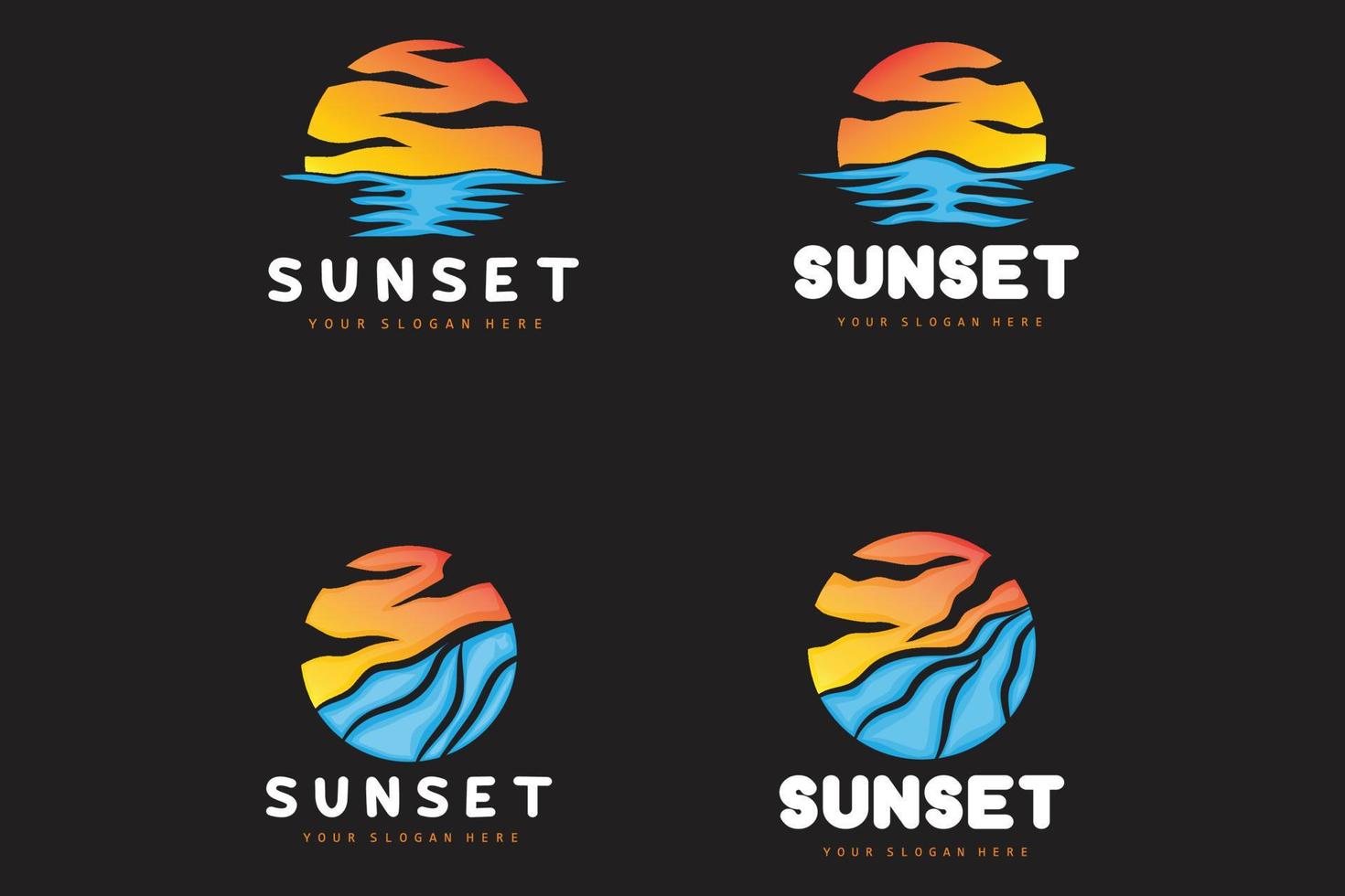 Sunset Logo, Beach Design, River And Sun Illustration, Vector Enjoying The Twilight