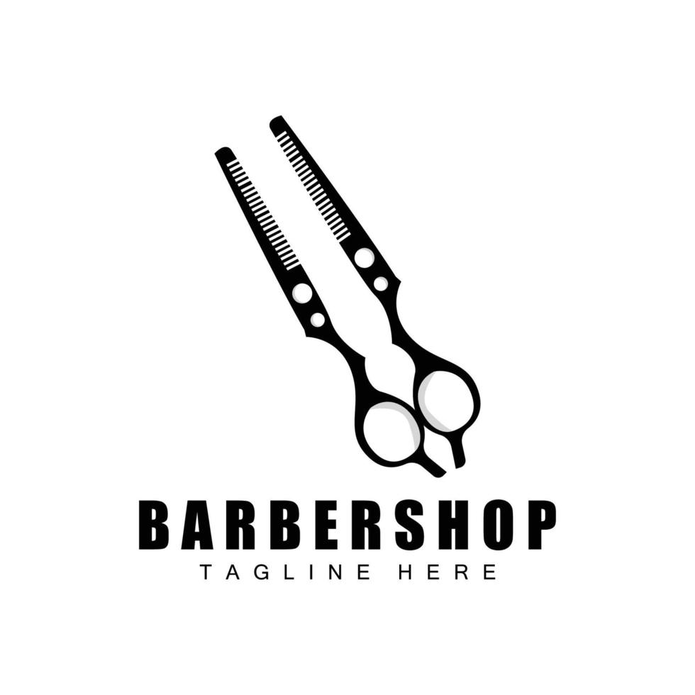 diseño de logotipo de tijeras, vector de afeitadora de barbería, ilustración de marca de tijeras de barbería