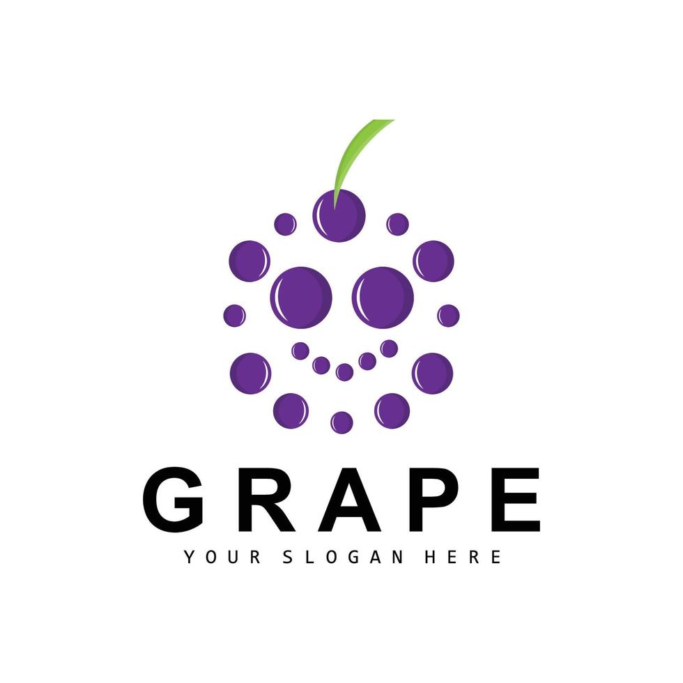 Grape Fruit Logo, Circle Style Fruit Design, Grape Farm Vector, Wine Drink, Nature Icon, Illustration Template vector