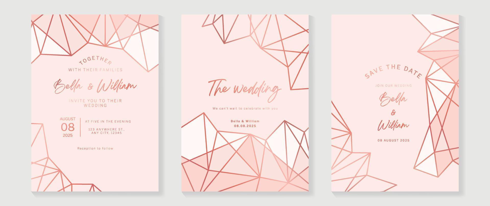 Luxury wedding invitation card background vector. Elegant geometric line art frame with metallic red gold background premium design illustration for wedding and vip cover template, banner, poster. vector