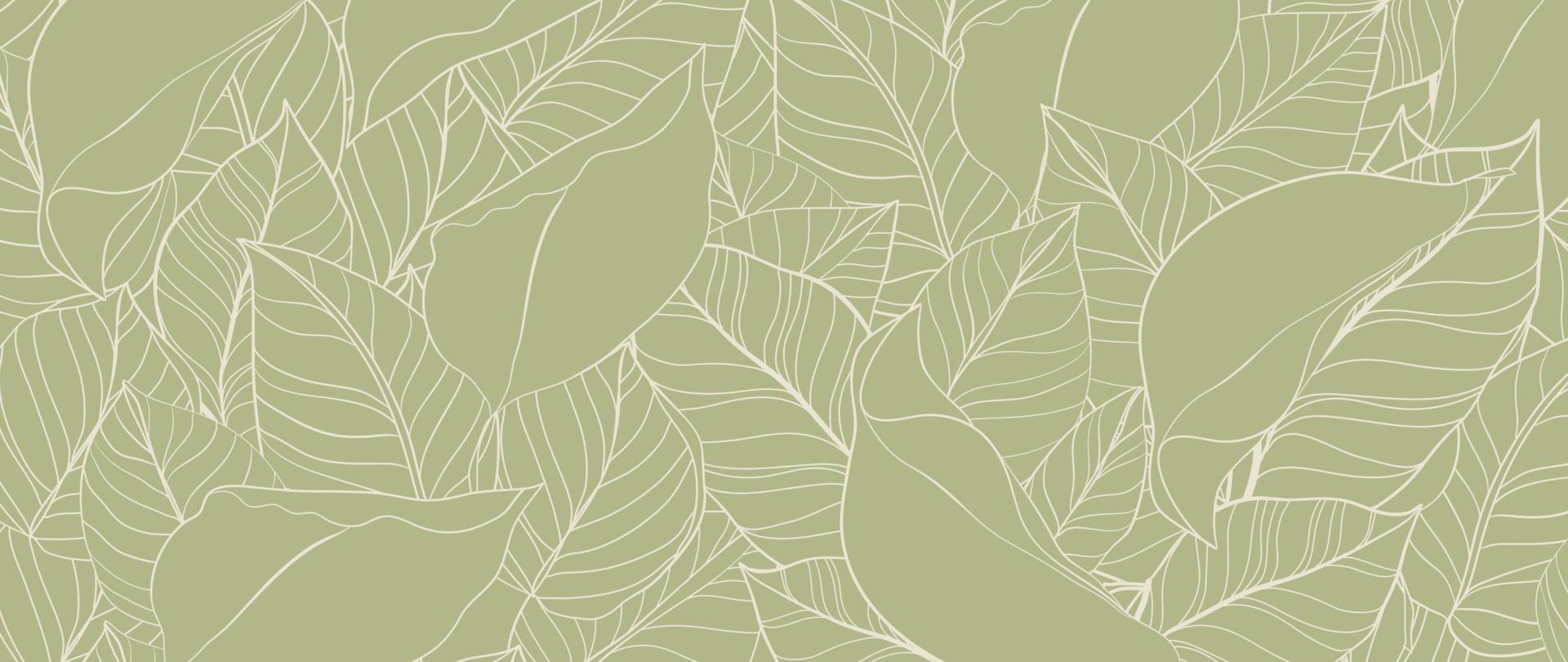 Botanical leaf line art wallpaper background vector. Luxury natural hand drawn foliage pattern design in minimalist linear contour simple style. Design for fabric, print, cover, banner, invitation. vector