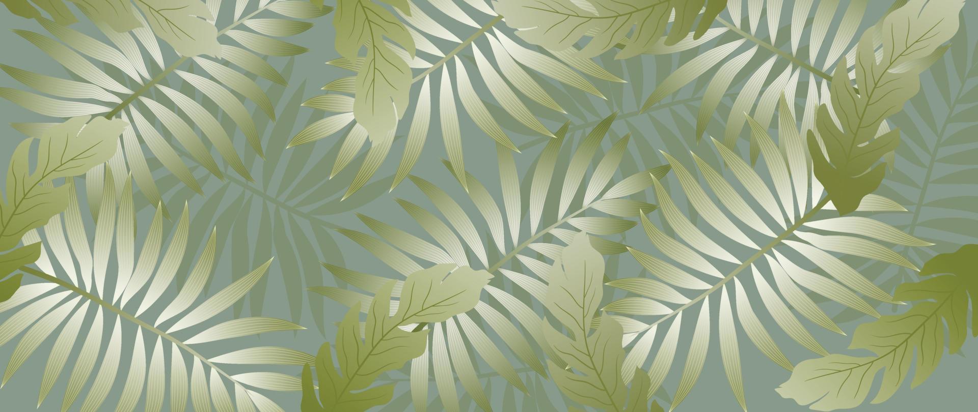 tropical hojas fondo de pantalla antecedentes vector. lujo natural selva palma hojas, elegante follaje diseño en minimalista degradado verde color estilo. diseño para tela, imprimir, cubrir, bandera, decoración. vector