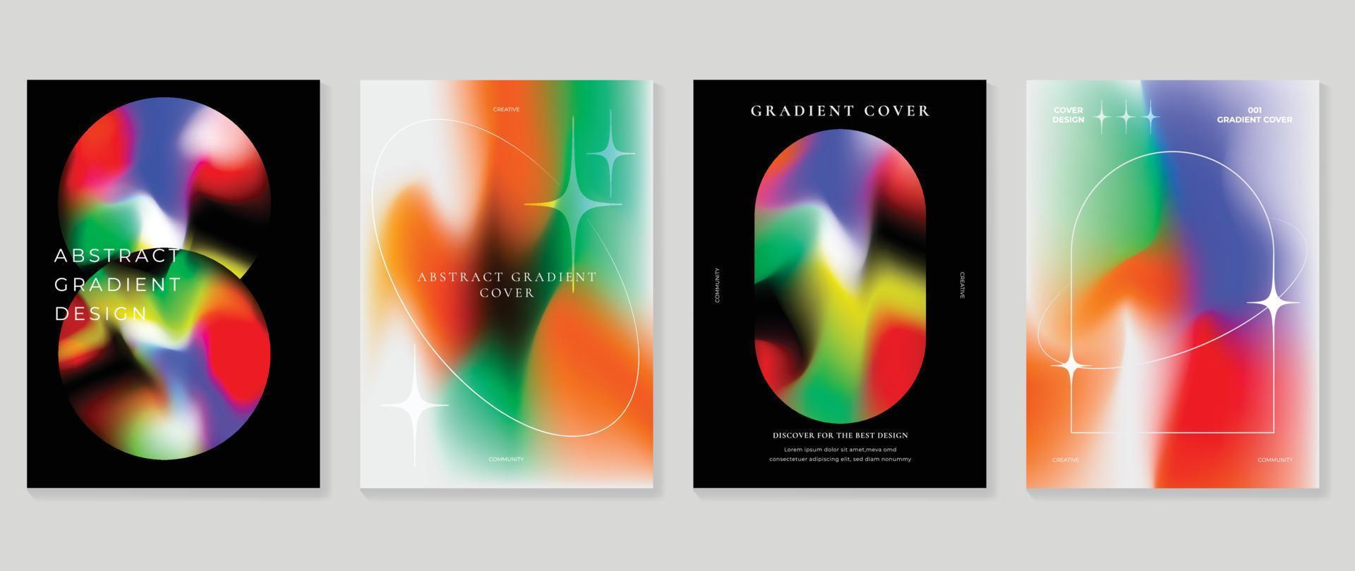Vibrant colorful gradient background vector set. Trendy abstract gradient fluid blurred background and sparkle element lines. Design illustration for cover, wallpaper, poster, business, card, banner.