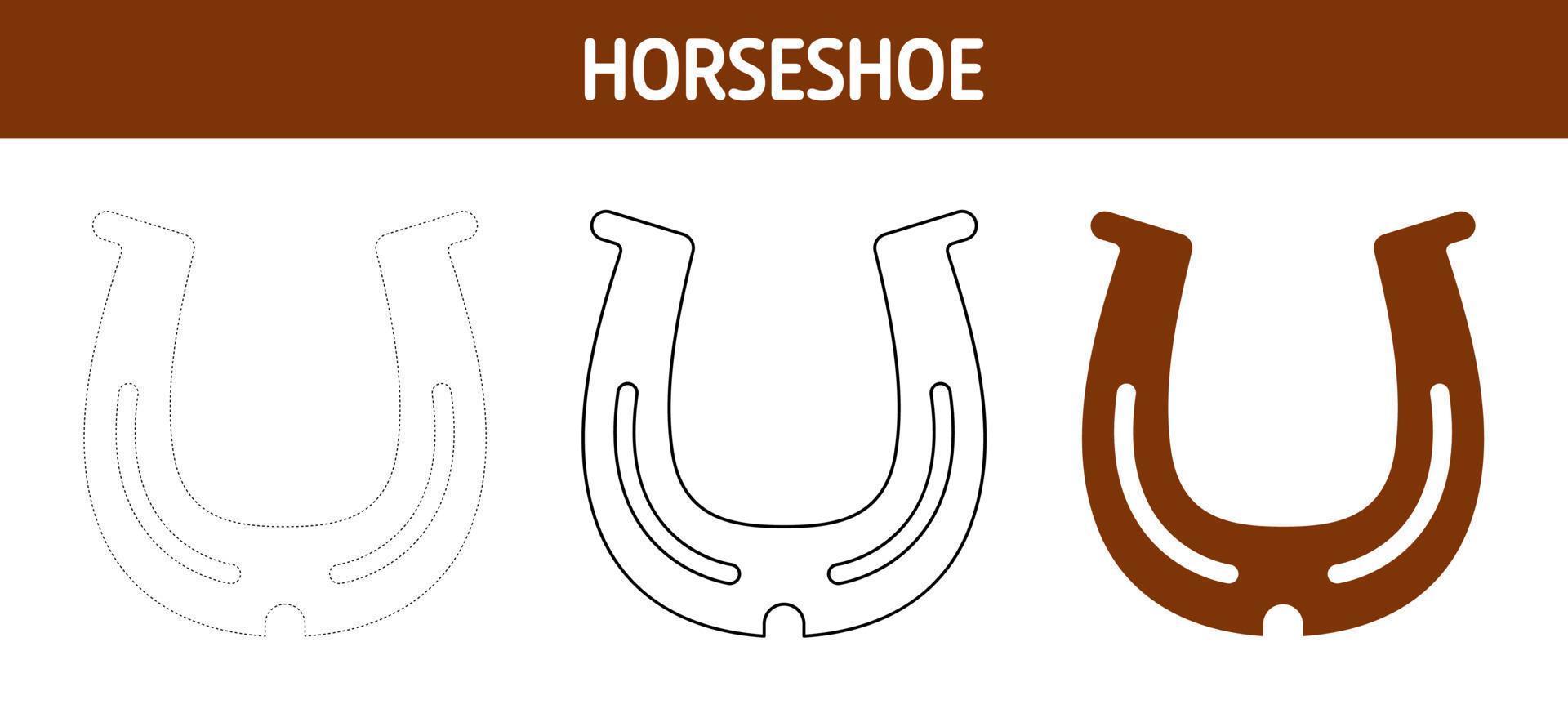 Horseshoe tracing and coloring worksheet for kids vector
