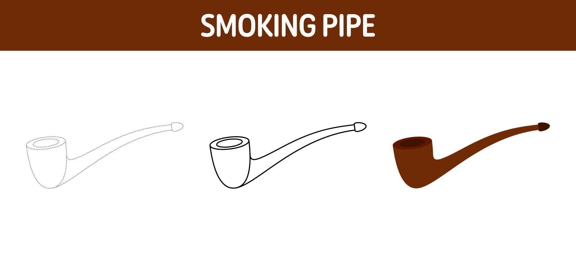 Smoking Pipe tracing and coloring worksheet for kids vector