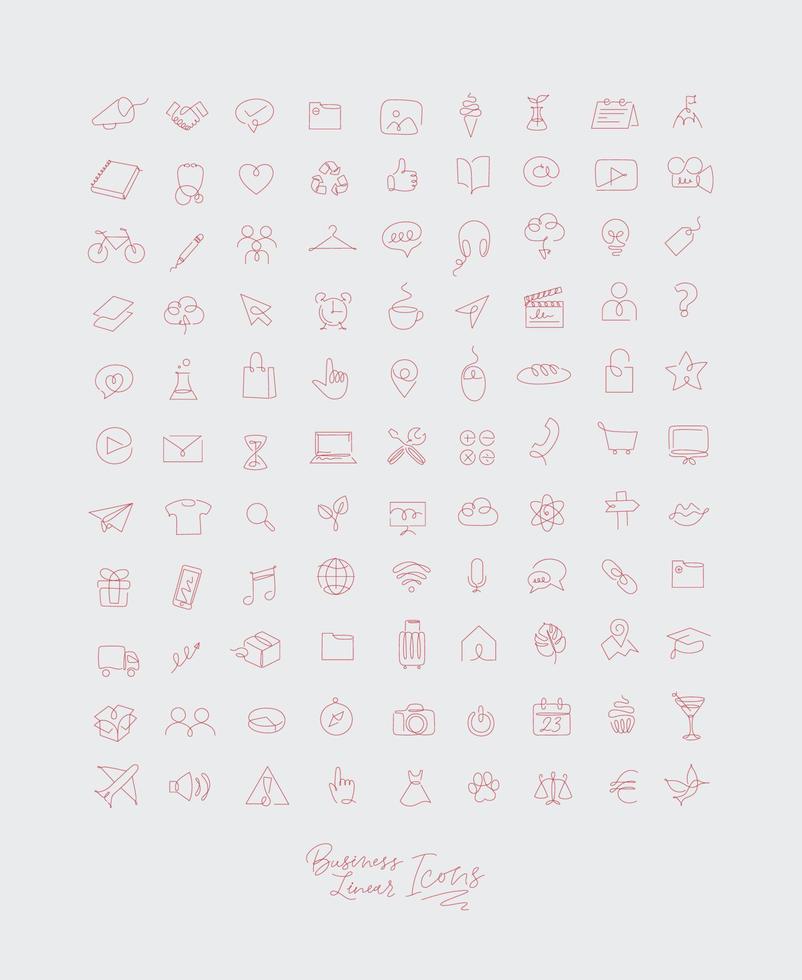 Minimalist linear icons for business drawing with red lines on white background. vector