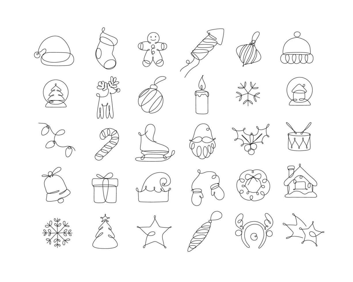 Christmas pen line icons drawing on white background vector