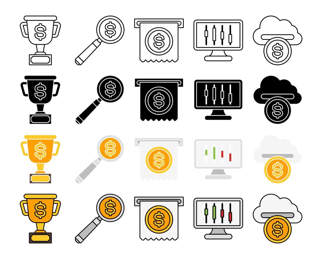 Set of Money and Financial in flat style isolated vector