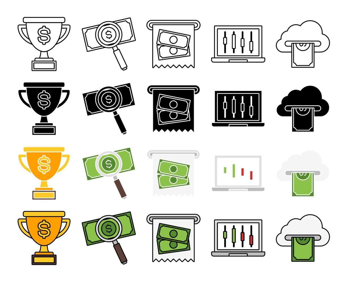 Set of Money and Financial in flat style isolated vector