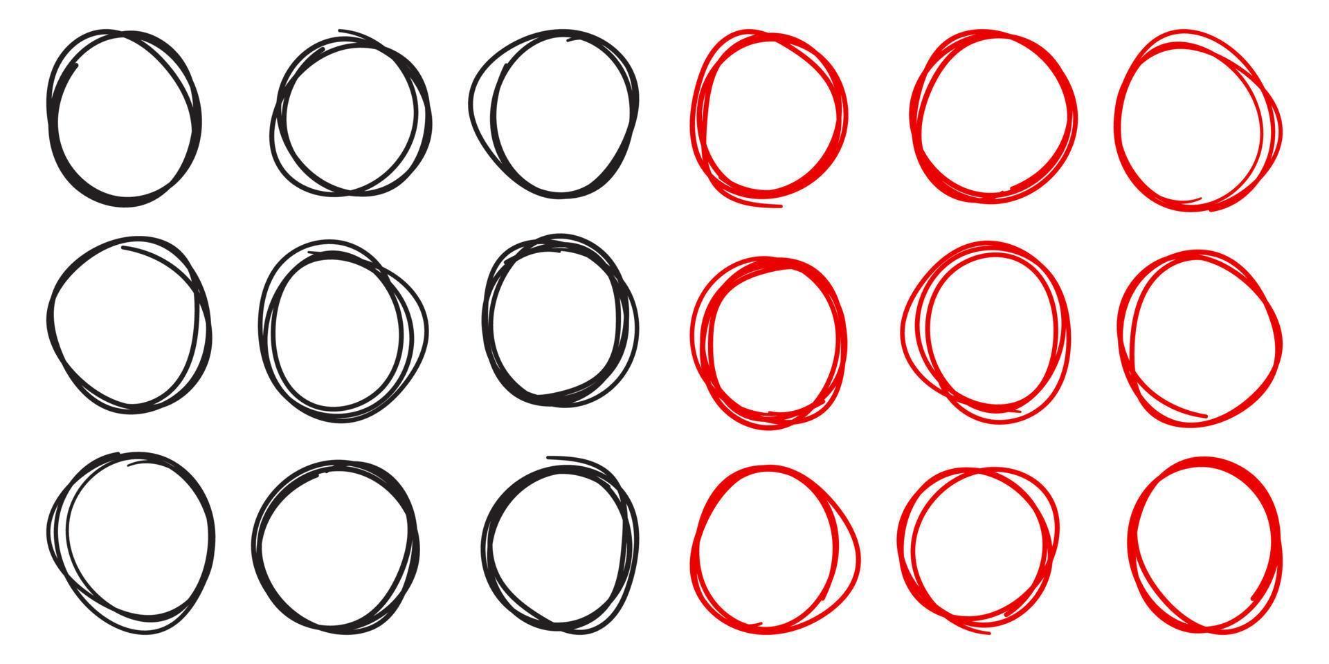 Set of red and black circle line sketch vector