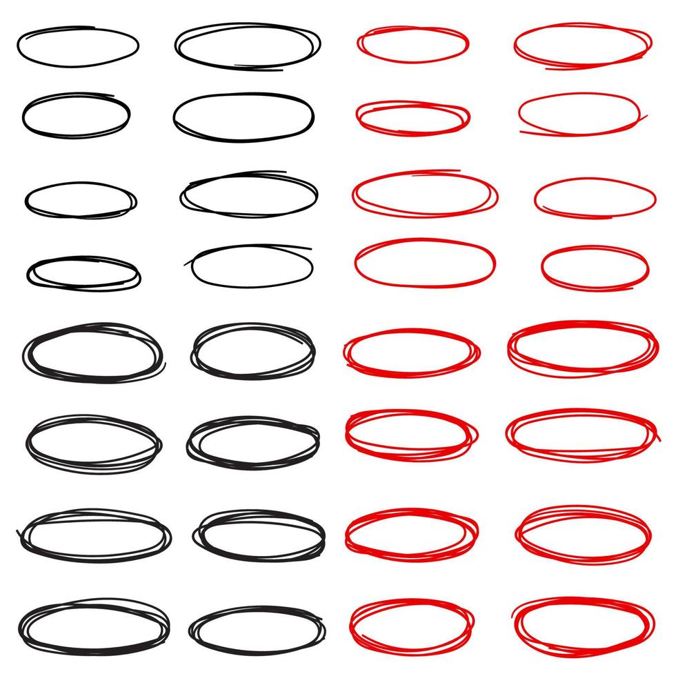 Set of red and black circle line sketch vector