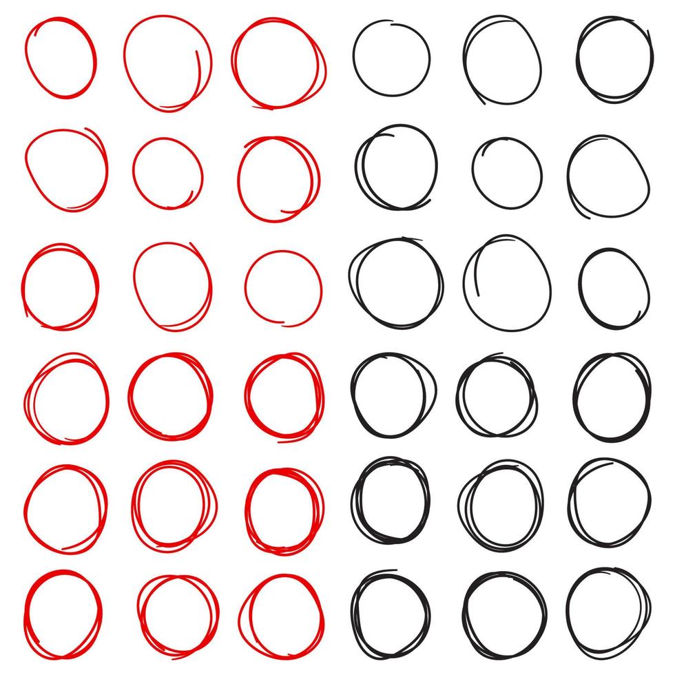 conjunto de rojo y negro circulo línea bosquejo vector