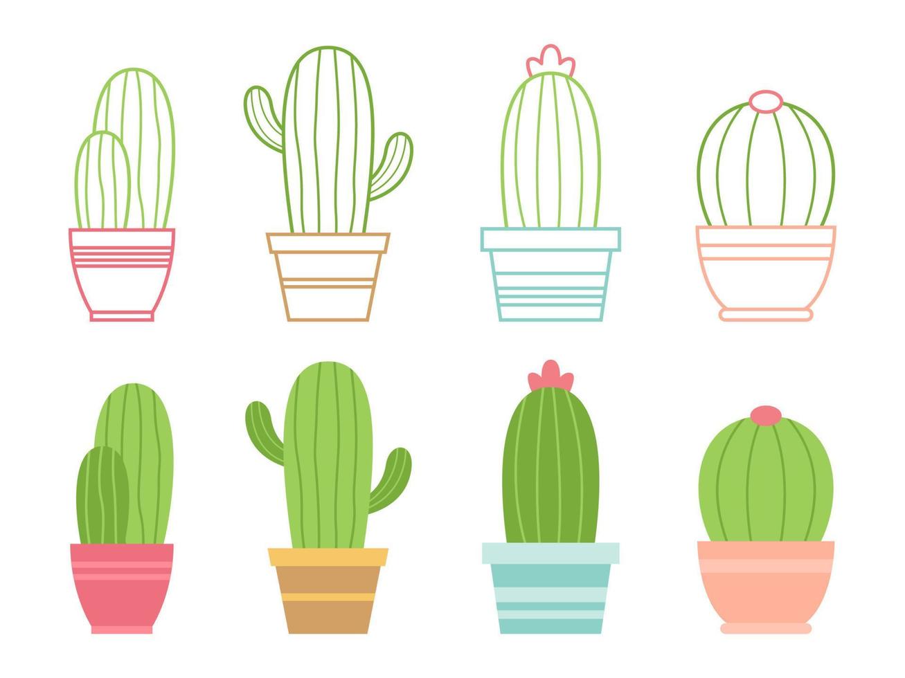 cactus colecciones conjunto en plano estilo vector