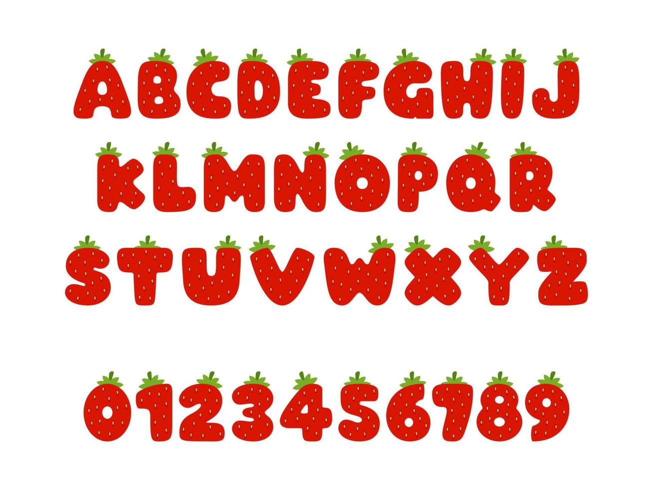 Strawberry font, english letters from A to Z with number 0 to 9 vector