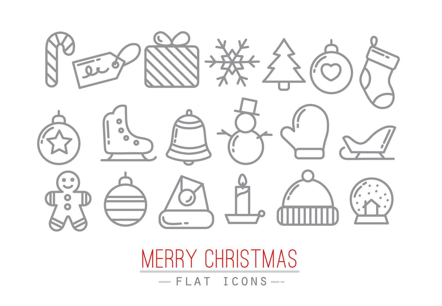 Christmas flat icons drawing with grey thin lines on white background vector