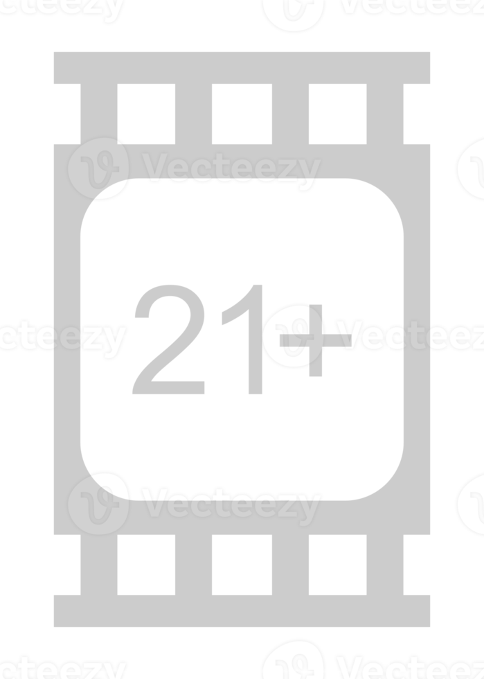 tecken av vuxen endast för arton plus eller tjugo ett plus ålder i de filmremsa. ålder betyg film ikon symbol för film affisch, appar, hemsida eller grafisk design element. formatera png