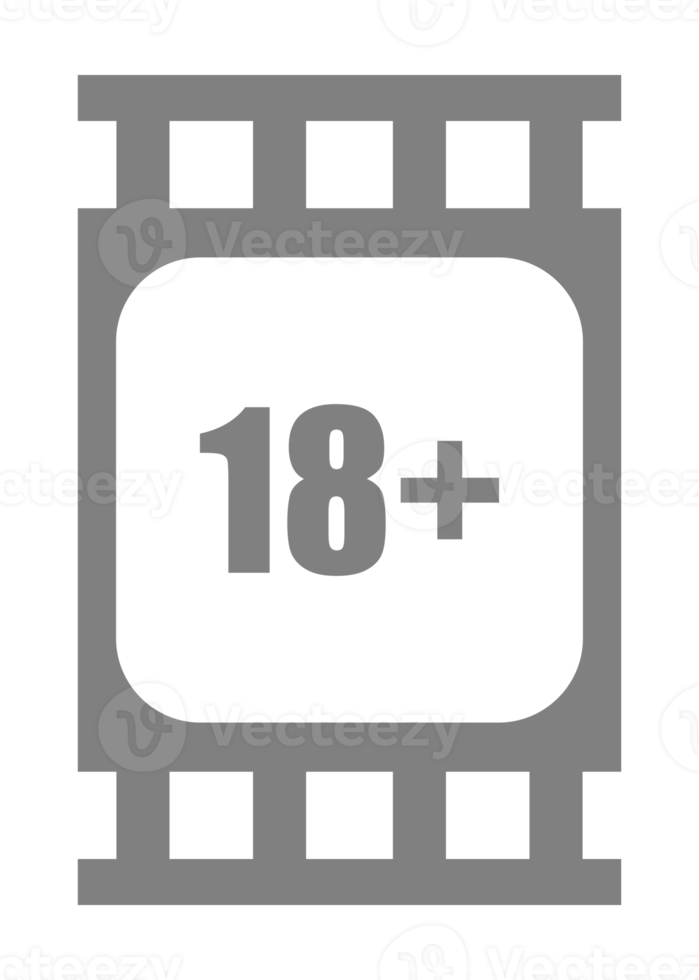 tecken av vuxen endast för arton plus eller tjugo ett plus ålder i de filmremsa. ålder betyg film ikon symbol för film affisch, appar, hemsida eller grafisk design element. formatera png