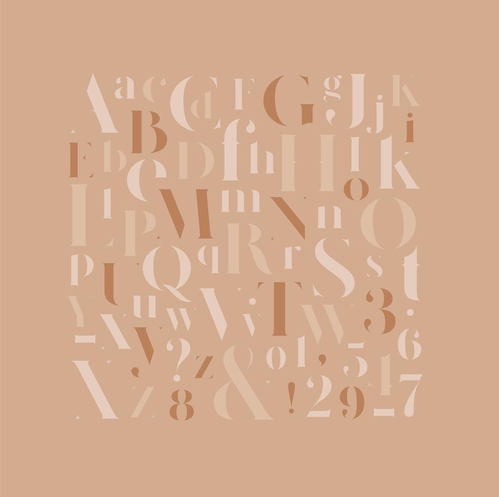Stylish poster letters and numbers coffee color mix vector