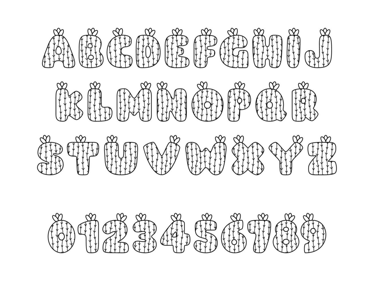 Cactus font, english letters from A to Z with number 0 to 9 vector