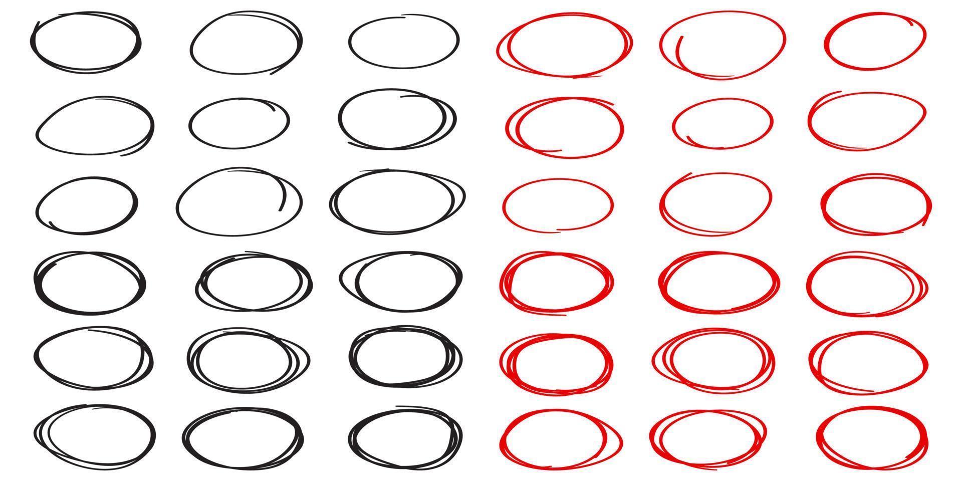 Set of red and black circle line sketch vector
